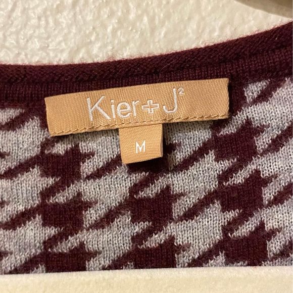 Kier +J Geena 100% Cashmere Sweater Dress Cranberry & White Houndstooth Medium - Picture 3 of 5